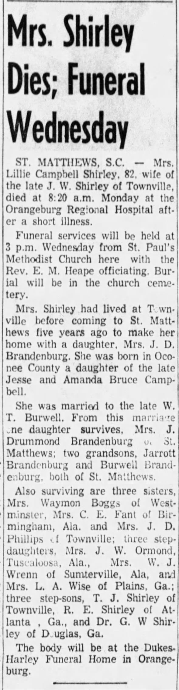 Lillie Shirley obituary posted